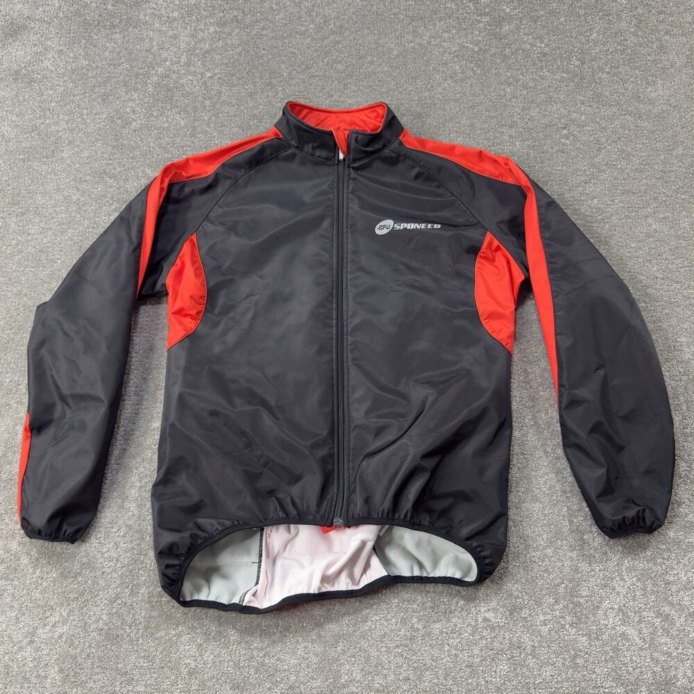 Sponeed Mens Medium Cycling Jacket Black/Red Polyester Windproof Full-Zip Jacket